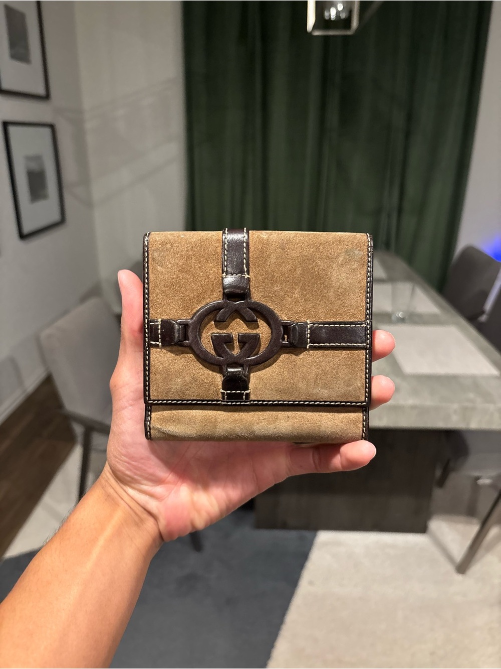 Vintage Suede Gucci GG Wallet | Beige/Brown | Small